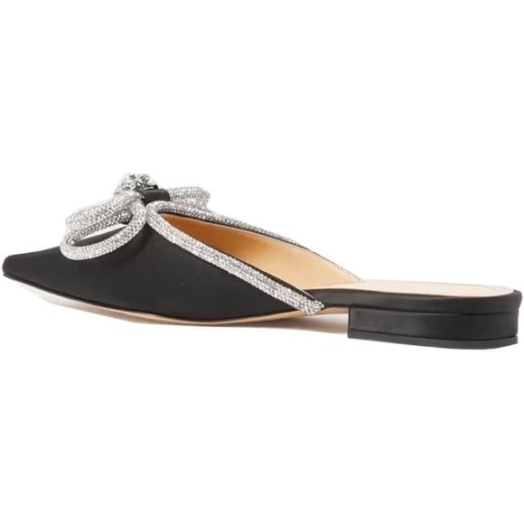 Divanne Black Women Heels Pointed Toe Backless Mules Rhinestone Bow Slip On - Picture 3 of 5